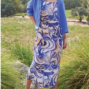 bryn walker Blue, Cream and Tan Swirl Sleeveless Dress NWT Size XL